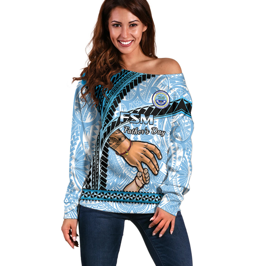 Polynesian Pride Father Day FSM Off Shoulder Sweater Federated States of Micronesia I Love You Dad LT14 Women Blue - Polynesian Pride