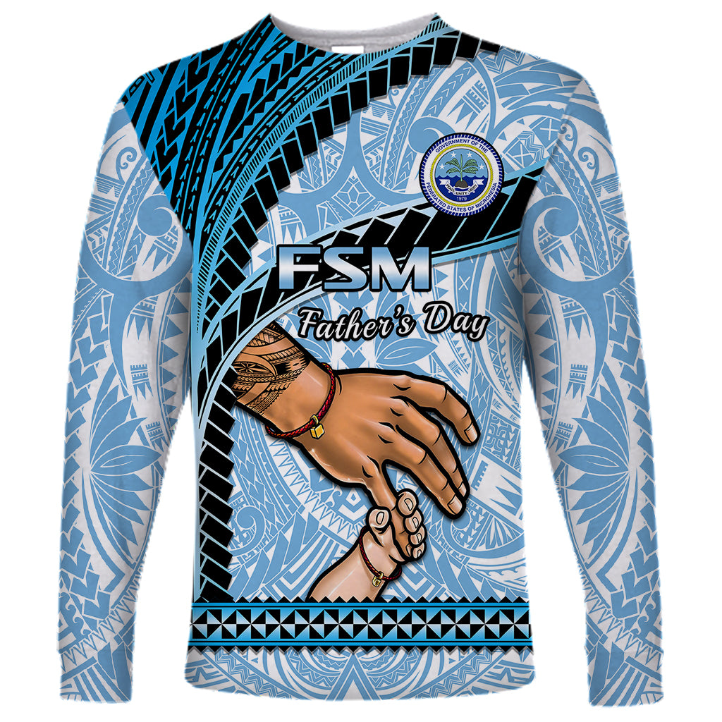 Personalised Father Day FSM Long Sleeve Shirt Federated States of Micronesia I Love You Dad LT14 Unisex Blue - Polynesian Pride