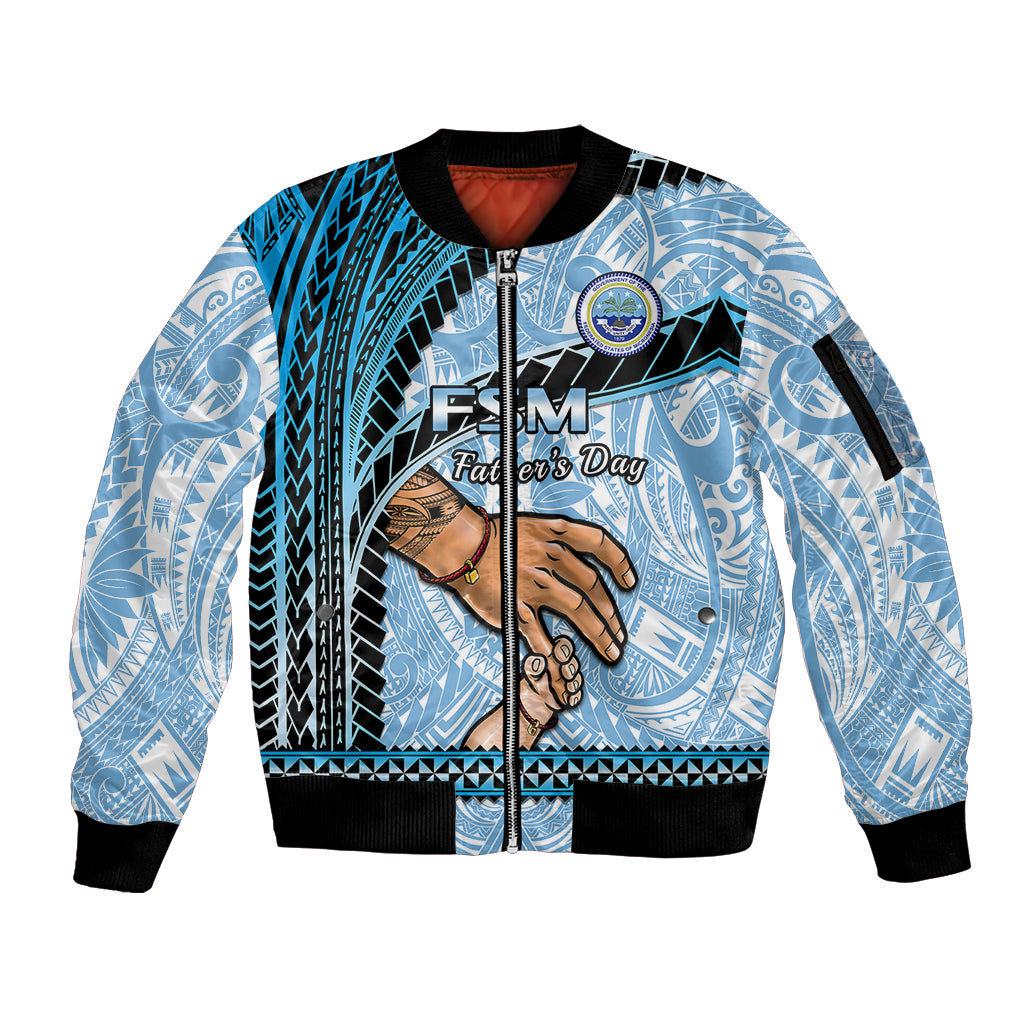 Personalised Father Day FSM Sleeve Zip Bomber Jacket Federated States of Micronesia I Love You Dad LT14 Unisex Blue - Polynesian Pride