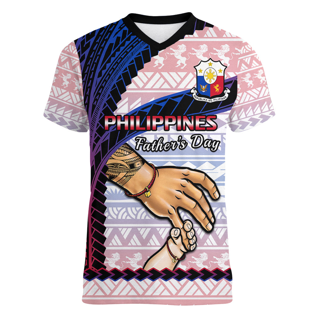 Personalised Father Day Philippines Women V Neck T Shirt Filipino Pattern Maligayang Araw ng Mga Ama LT14 Female Art - Polynesian Pride