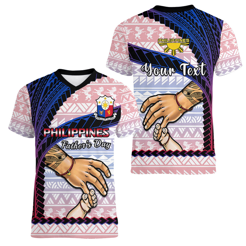 Personalised Father Day Philippines Women V Neck T Shirt Filipino Pattern Maligayang Araw ng Mga Ama LT14 - Polynesian Pride