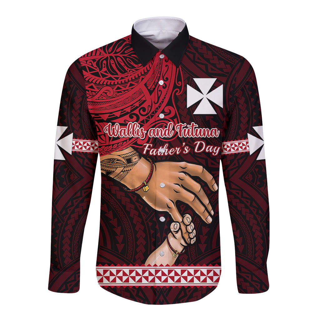 Polynesian Pride Father Day Wallis and Futuna Long Sleeve Button Shirt I Love You Dad LT14 Unisex Red - Polynesian Pride