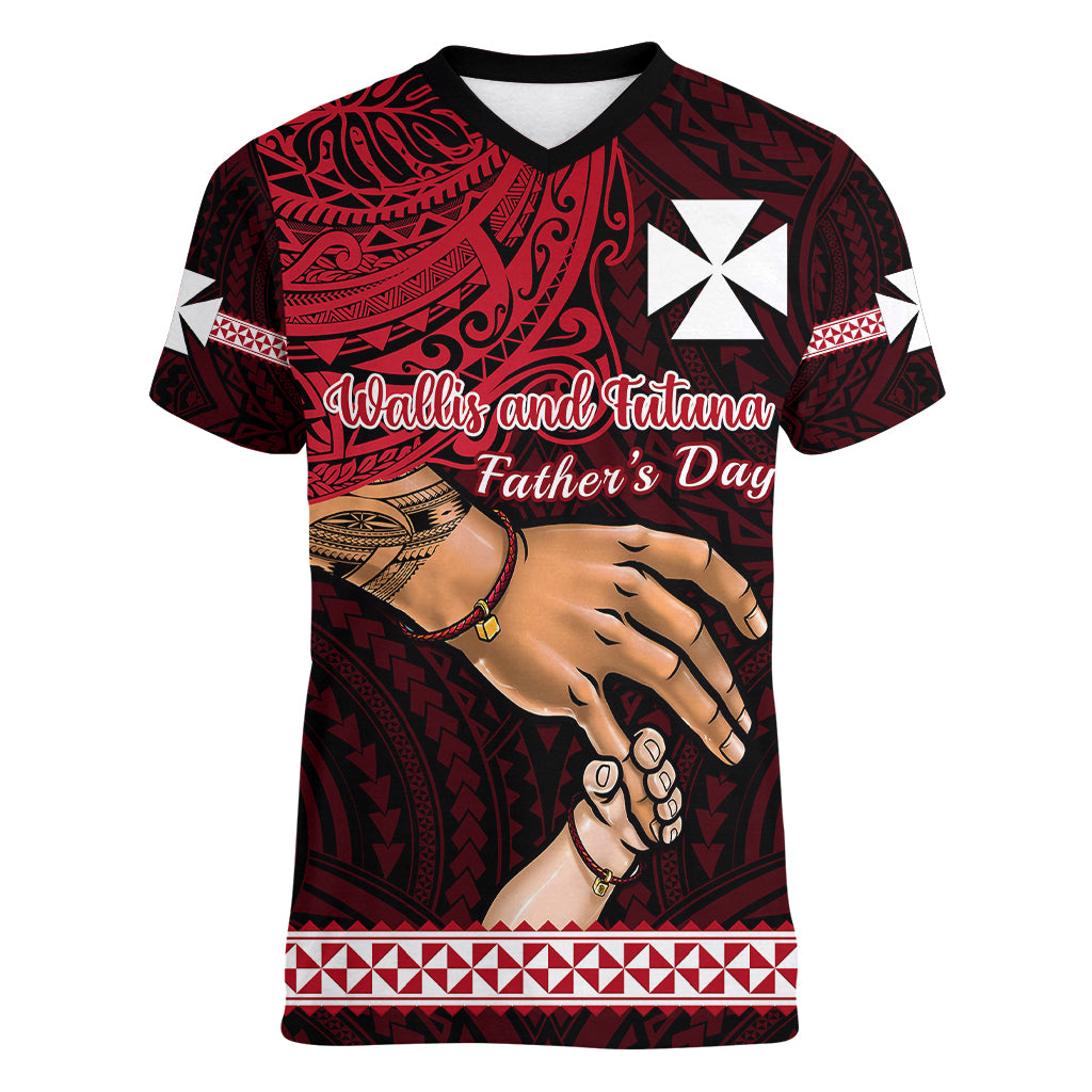 Polynesian Pride Father Day Wallis and Futuna Women V Neck T Shirt I Love You Dad LT14 Female Red - Polynesian Pride