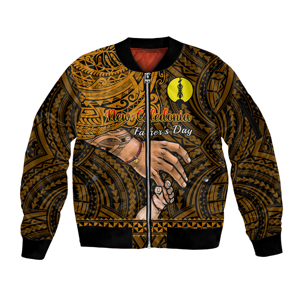 Polynesian Pride Father Day New Caledonia Sleeve Zip Bomber Jacket I Love You Dad LT14 Unisex Gold - Polynesian Pride