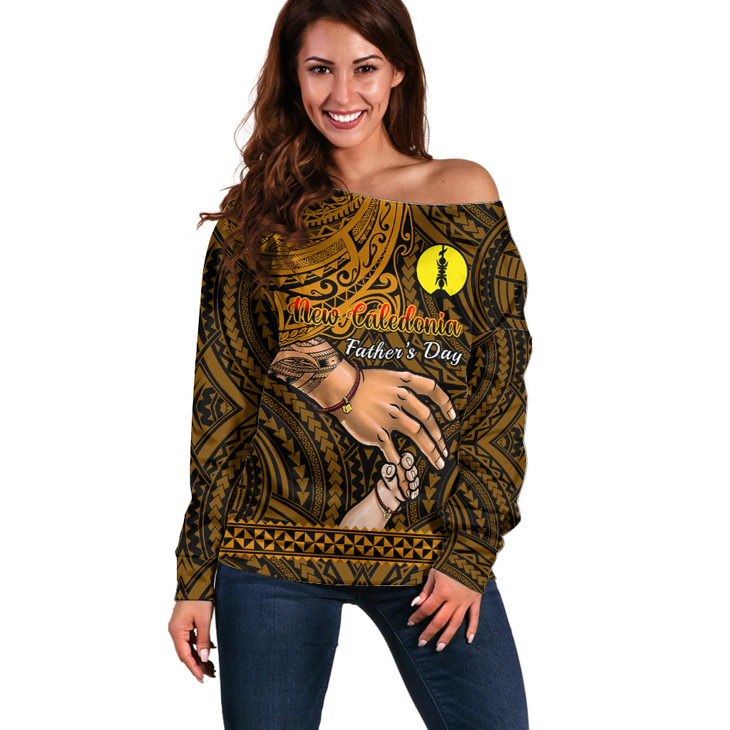Personalised Father Day New Caledonia Off Shoulder Sweater I Love You Dad LT14 Women Gold - Polynesian Pride
