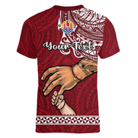 Personalised Father Day French Polynesia Women V Neck T Shirt I Love You Dad LT14 - Polynesian Pride