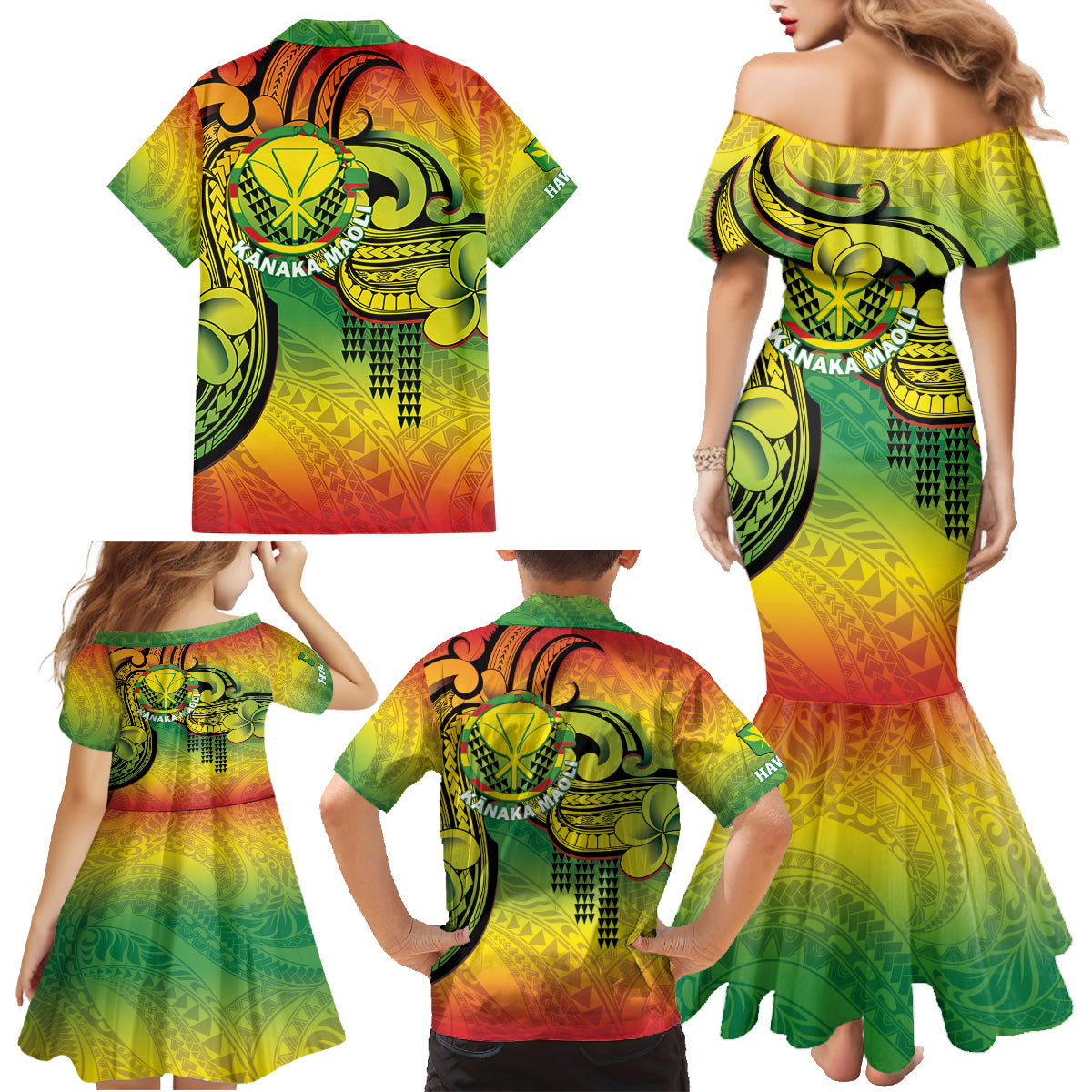 Hawaii Flag Day Family Matching Mermaid Dress and Hawaiian Shirt Kanaka Maoli With Kakau Polynesian Pattern LT14