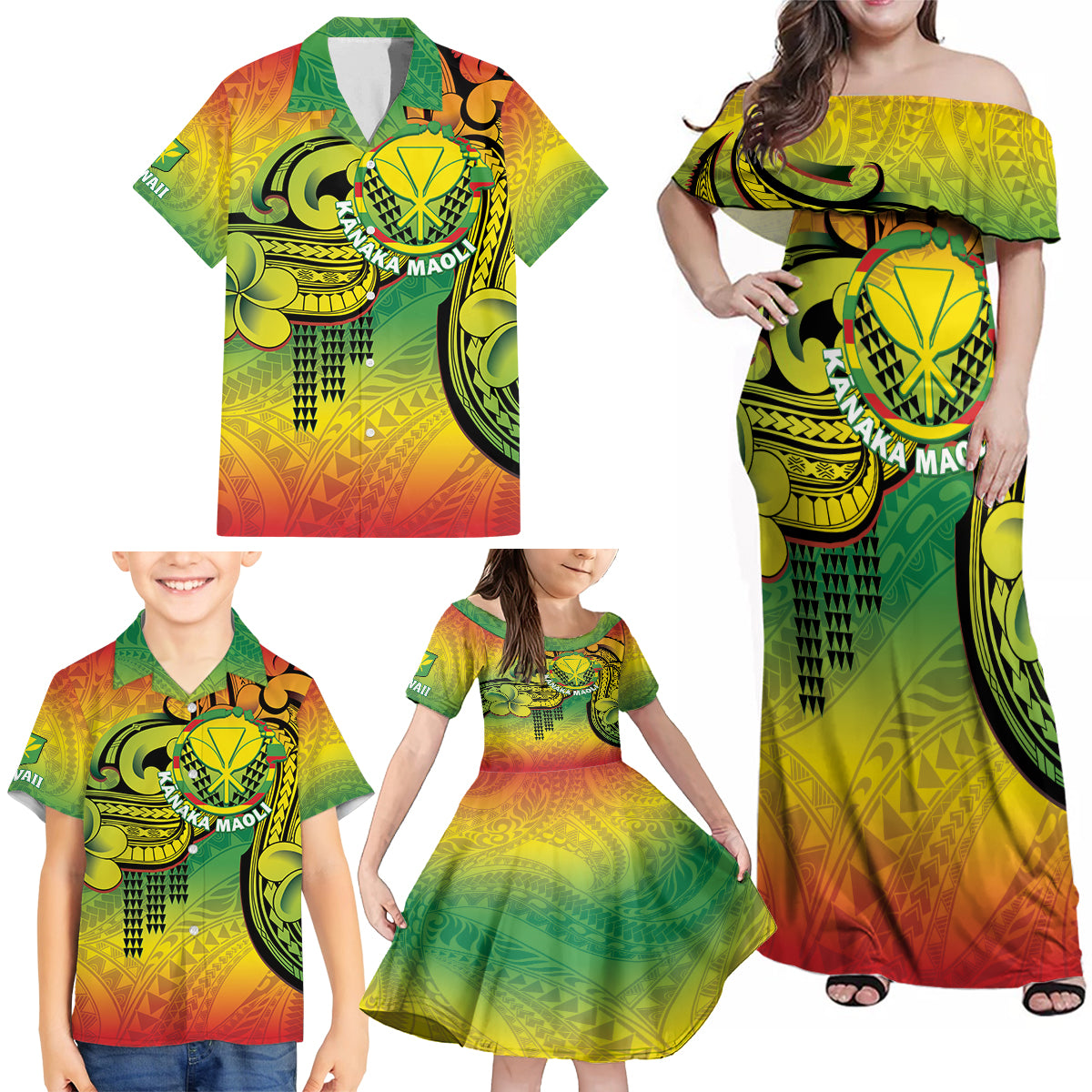 Hawaii Flag Day Family Matching Off Shoulder Maxi Dress and Hawaiian Shirt Kanaka Maoli With Kakau Polynesian Pattern LT14