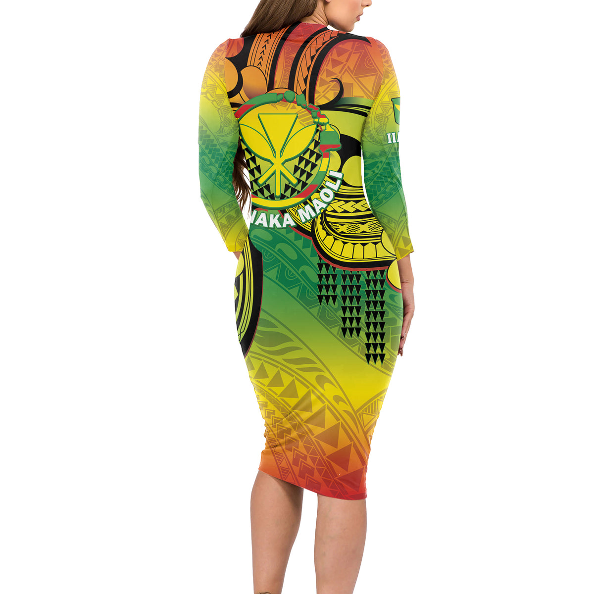 Hawaii Flag Day Long Sleeve Bodycon Dress Kanaka Maoli With Kakau Polynesian Pattern LT14