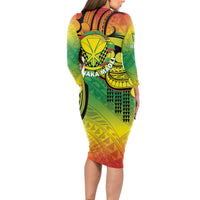 Hawaii Flag Day Long Sleeve Bodycon Dress Kanaka Maoli With Kakau Polynesian Pattern LT14