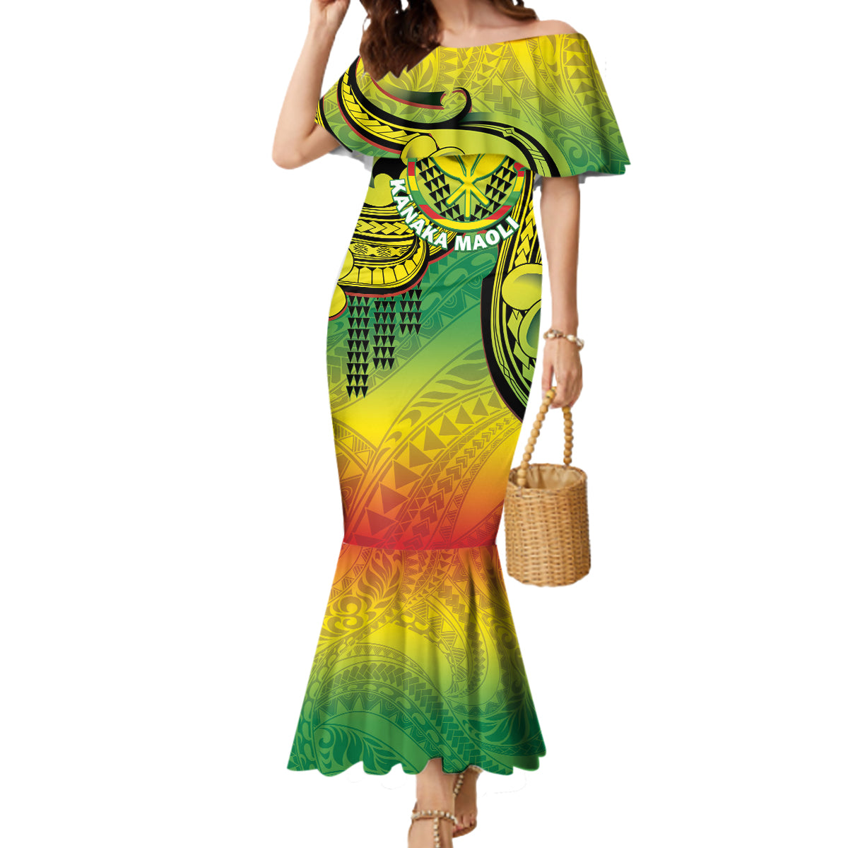 Hawaii Flag Day Mermaid Dress Kanaka Maoli With Kakau Polynesian Pattern LT14