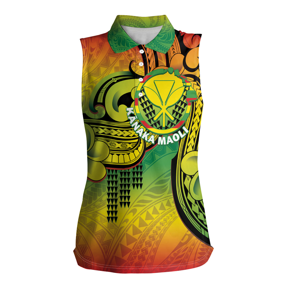 Hawaii Flag Day Women Sleeveless Polo Shirt Kanaka Maoli With Kakau Polynesian Pattern LT14