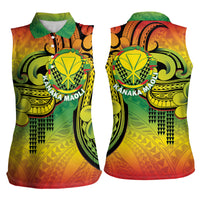 Hawaii Flag Day Women Sleeveless Polo Shirt Kanaka Maoli With Kakau Polynesian Pattern LT14