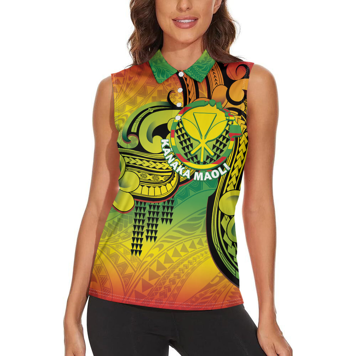 Hawaii Flag Day Women Sleeveless Polo Shirt Kanaka Maoli With Kakau Polynesian Pattern LT14