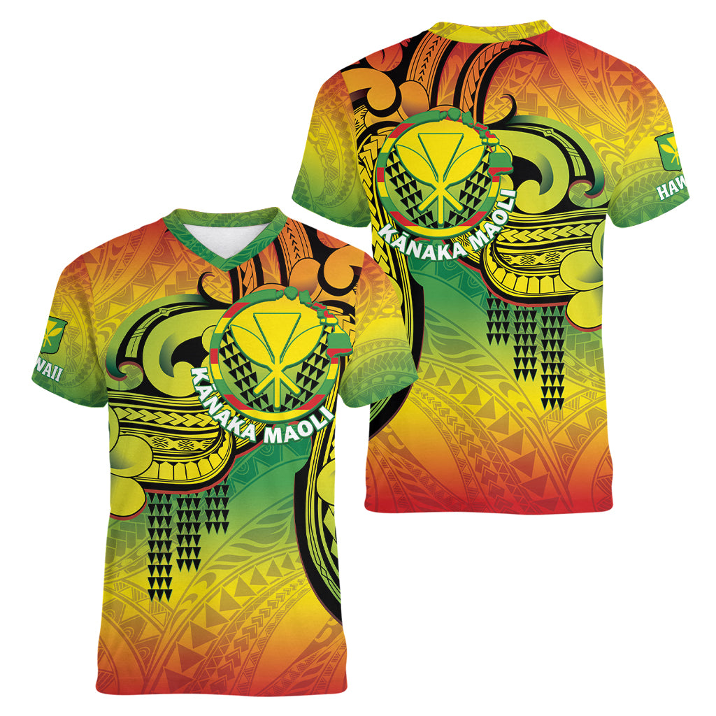 Hawaii Flag Day Women V-Neck T-Shirt Kanaka Maoli With Kakau Polynesian Pattern LT14