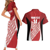 Tonga Rugby Custom Couples Matching Short Sleeve Bodycon Dress and Hawaiian Shirt Go ʻIkale Tahi Go Tongan Tapa Cloth
