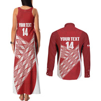 Tonga Rugby Custom Couples Matching Tank Maxi Dress and Long Sleeve Button Shirt Go ʻIkale Tahi Go Tongan Tapa Cloth