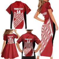 Tonga Rugby Custom Family Matching Short Sleeve Bodycon Dress and Hawaiian Shirt Go ʻIkale Tahi Go Tongan Tapa Cloth