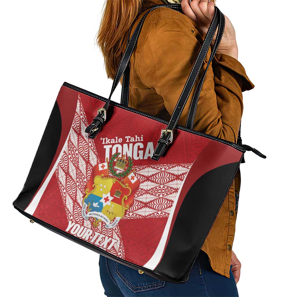 Tonga Rugby Custom Leather Tote Bag Go ʻIkale Tahi Go Tongan Tapa Cloth