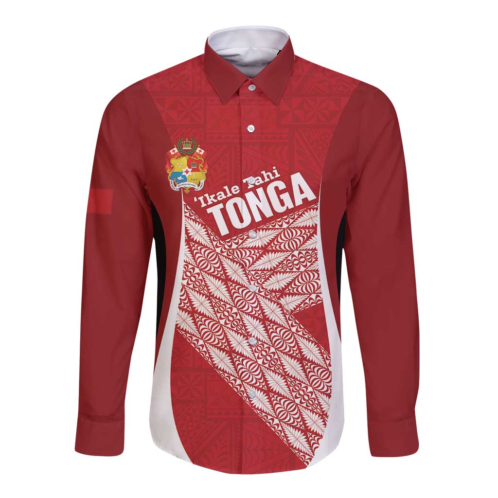 Tonga Rugby Custom Long Sleeve Button Shirt Go ʻIkale Tahi Go Tongan Tapa Cloth LT14 Unisex Red - Polynesian Pride