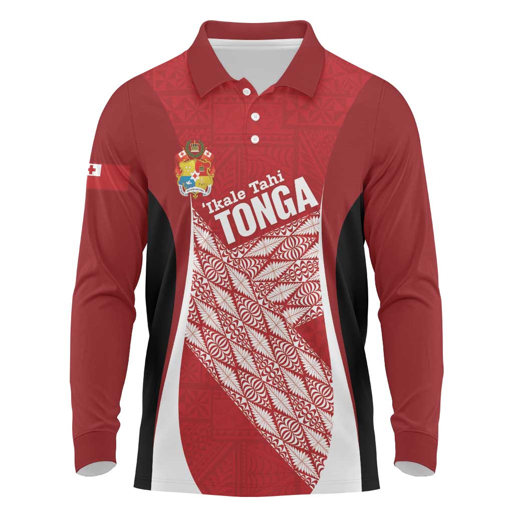 Tonga Rugby Custom Long Sleeve Polo Shirt Go ʻIkale Tahi Go Tongan Tapa Cloth