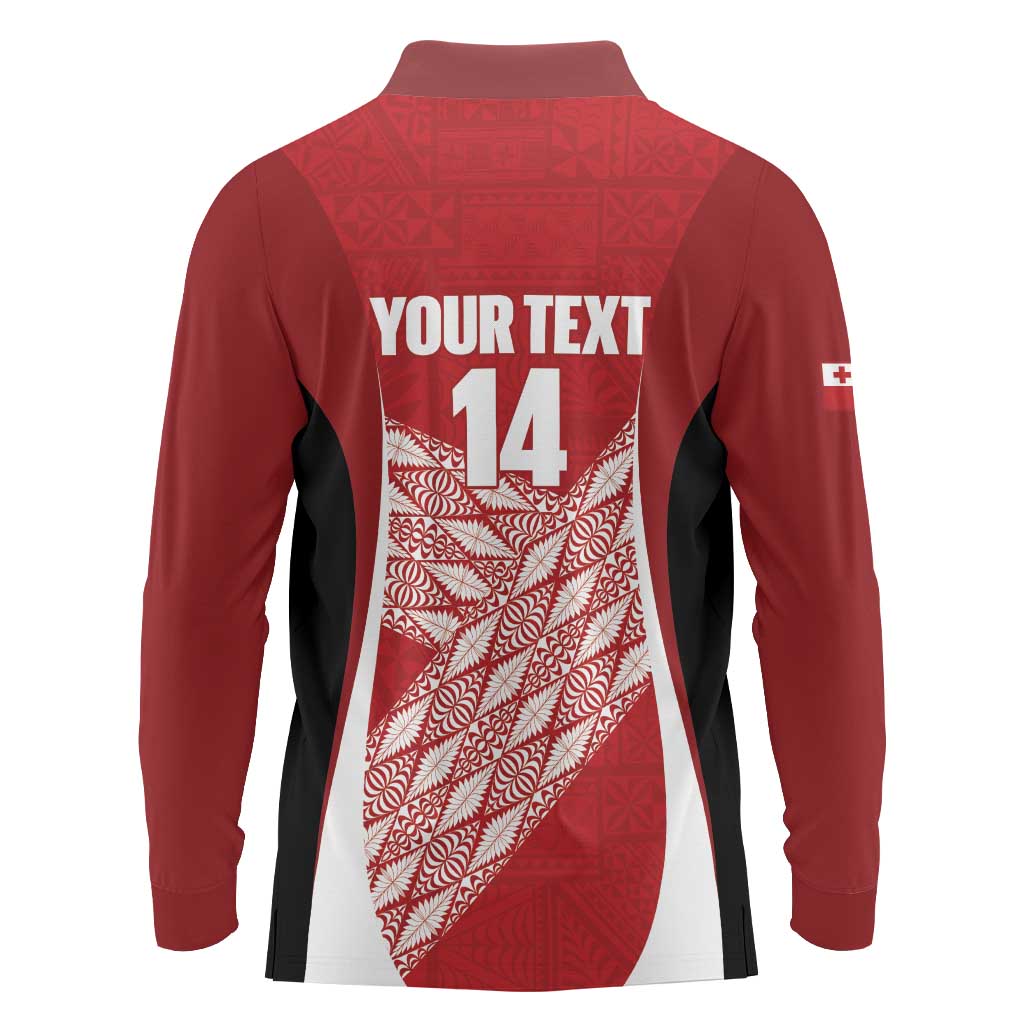 Tonga Rugby Custom Long Sleeve Polo Shirt Go ʻIkale Tahi Go Tongan Tapa Cloth