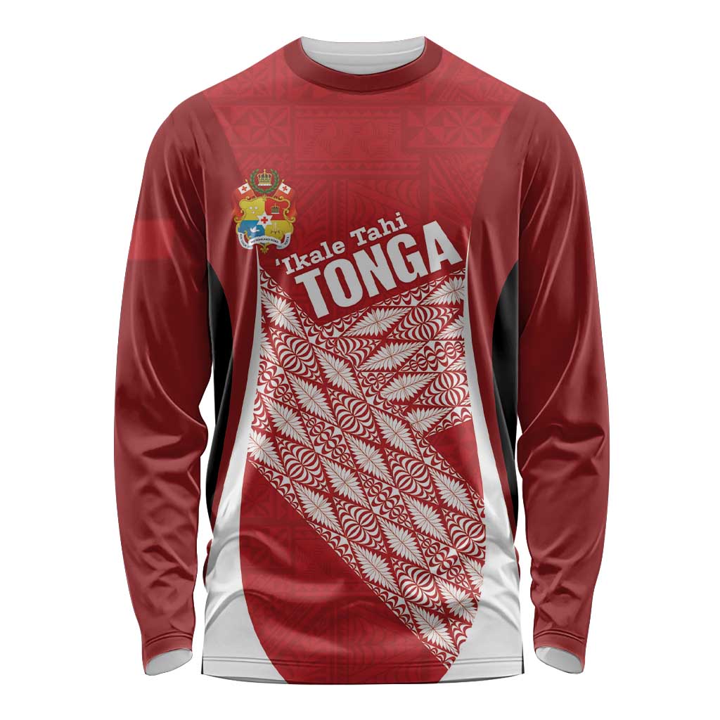 Tonga Rugby Custom Long Sleeve Shirt Go ʻIkale Tahi Go Tongan Tapa Cloth LT14 Unisex Red - Polynesian Pride