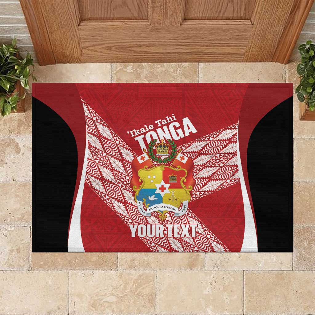 Tonga Rugby Custom Rubber Doormat Go ʻIkale Tahi Go Tongan Tapa Cloth LT14 Red - Polynesian Pride