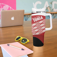 Tonga Rugby Custom Tumbler With Handle Go ʻIkale Tahi Go Tongan Tapa Cloth