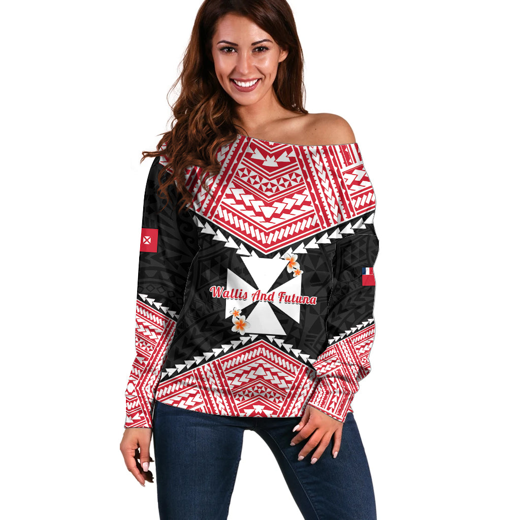 29 July Wallis And Futuna Territory Day Off Shoulder Sweater Polynesian Tribal Pattern LT14 Women Red - Polynesian Pride