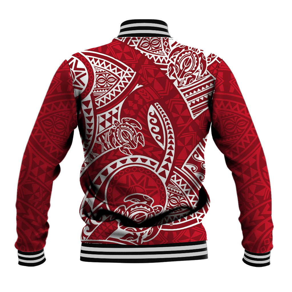 Polynesian Pride Hawaii Baseball Jacket Hawaiian Tribal Honu Red Version LT14 - Polynesian Pride