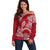 Polynesian Pride Hawaii Off Shoulder Sweater Hawaiian Tribal Honu Red Version LT14 Women Red - Polynesian Pride