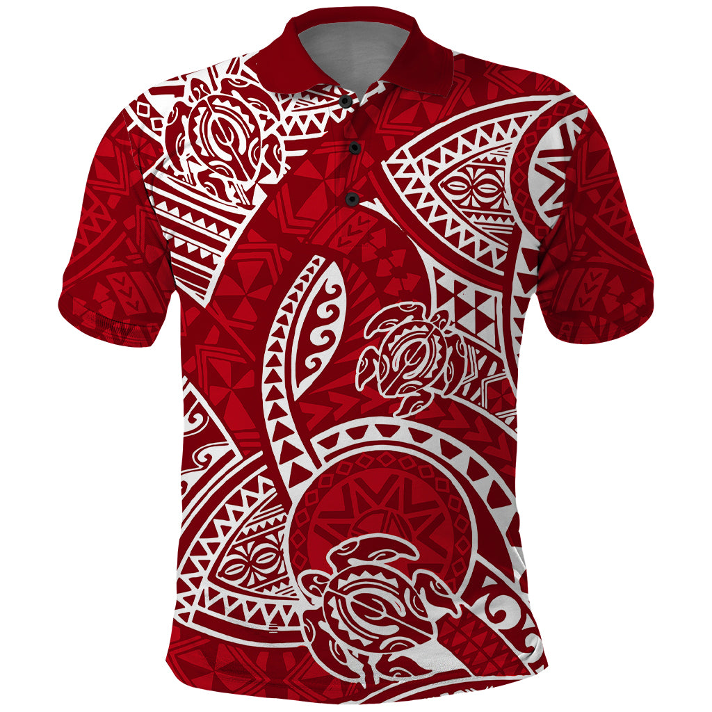 Polynesian Pride Hawaii Polo Shirt Hawaiian Tribal Honu Red Version LT14 Red - Polynesian Pride