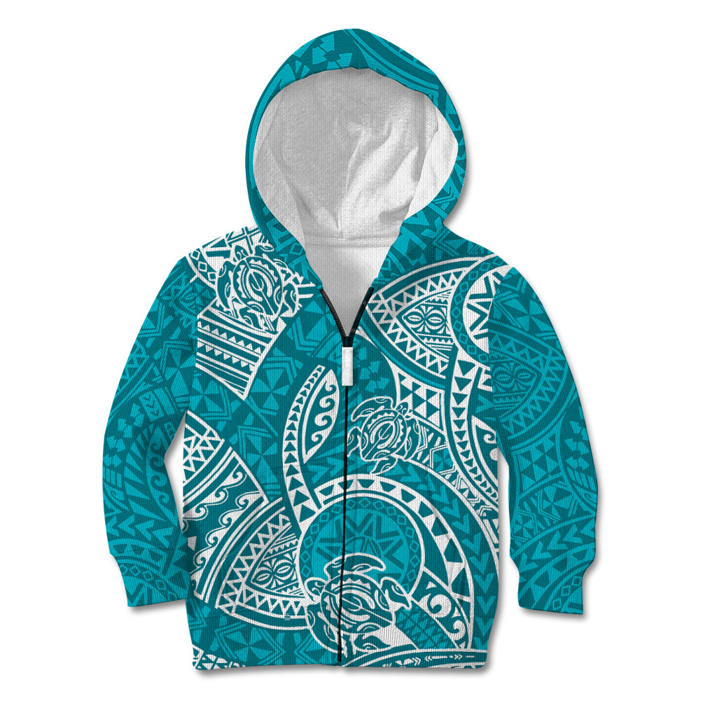 Polynesian Pride Hawaii Kid Hoodie Hawaiian Tribal Honu Turquoise Version LT14 Zip Hoodie Turquoise - Polynesian Pride