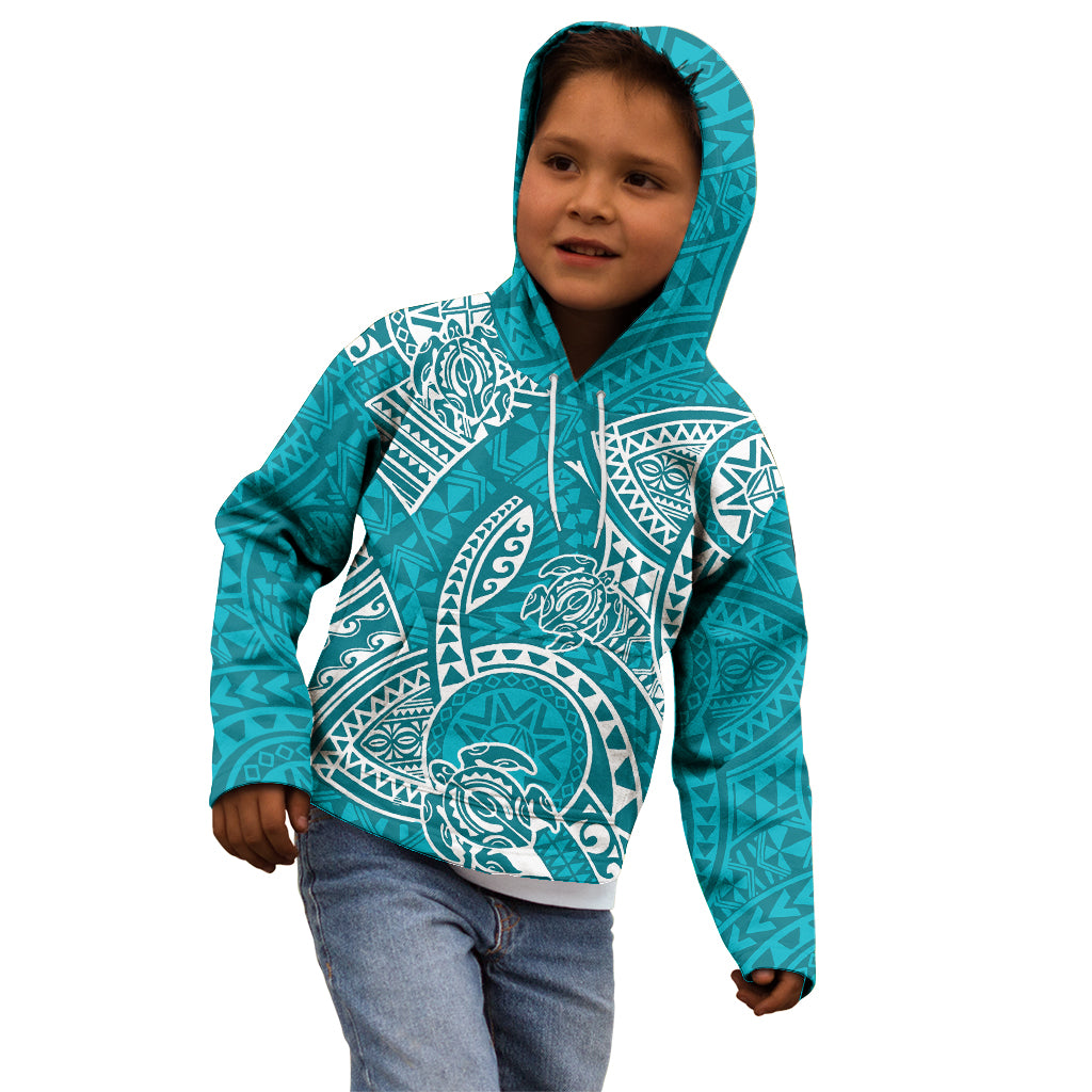 Polynesian Pride Hawaii Kid Hoodie Hawaiian Tribal Honu Turquoise Version LT14 - Polynesian Pride