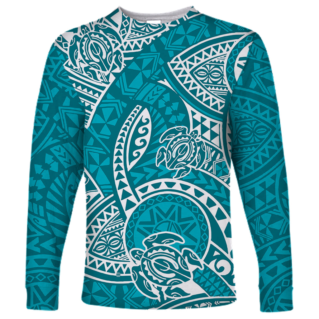 Polynesian Pride Hawaii Long Sleeve Shirt Hawaiian Tribal Honu Turquoise Version LT14 Unisex Turquoise - Polynesian Pride