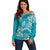 Polynesian Pride Hawaii Off Shoulder Sweater Hawaiian Tribal Honu Turquoise Version LT14 Women Turquoise - Polynesian Pride