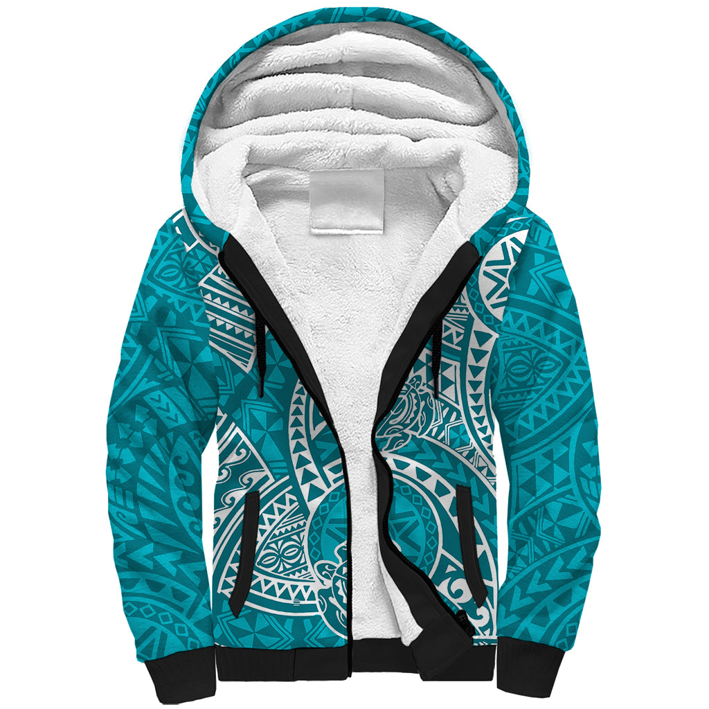 Polynesian Pride Hawaii Sherpa Hoodie Hawaiian Tribal Honu Turquoise Version LT14 Unisex Turquoise - Polynesian Pride