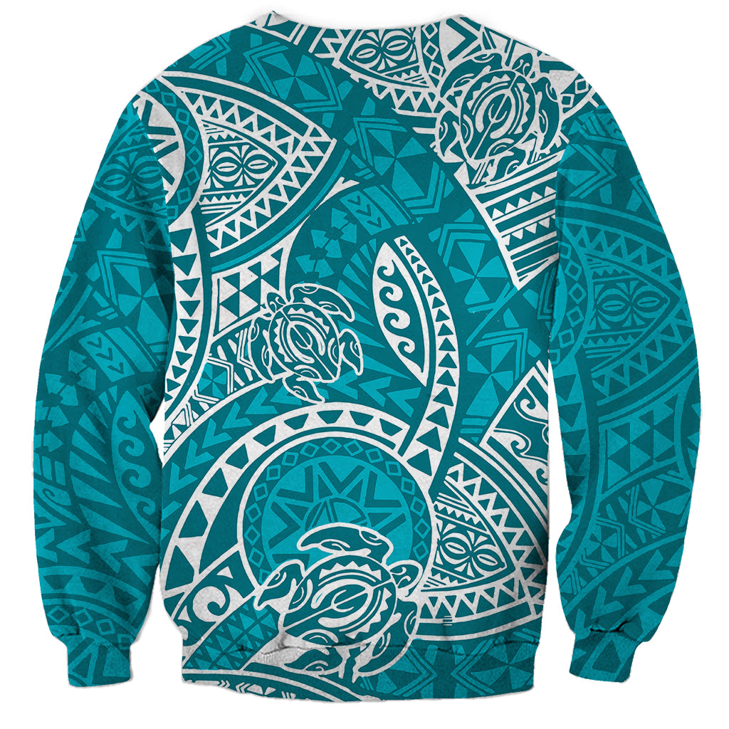 Polynesian Pride Hawaii Sweatshirt Hawaiian Tribal Honu Turquoise Version LT14 - Polynesian Pride