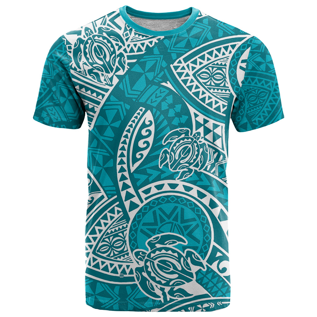 Polynesian Pride Hawaii T Shirt Hawaiian Tribal Honu Turquoise Version LT14 Turquoise - Polynesian Pride