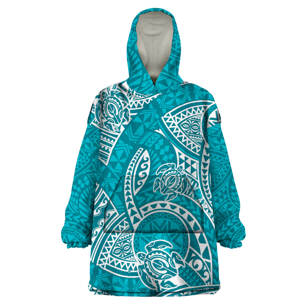 Polynesian Pride Hawaii Wearable Blanket Hoodie Hawaiian Tribal Honu Turquoise Version LT14 One Size Turquoise - Polynesian Pride