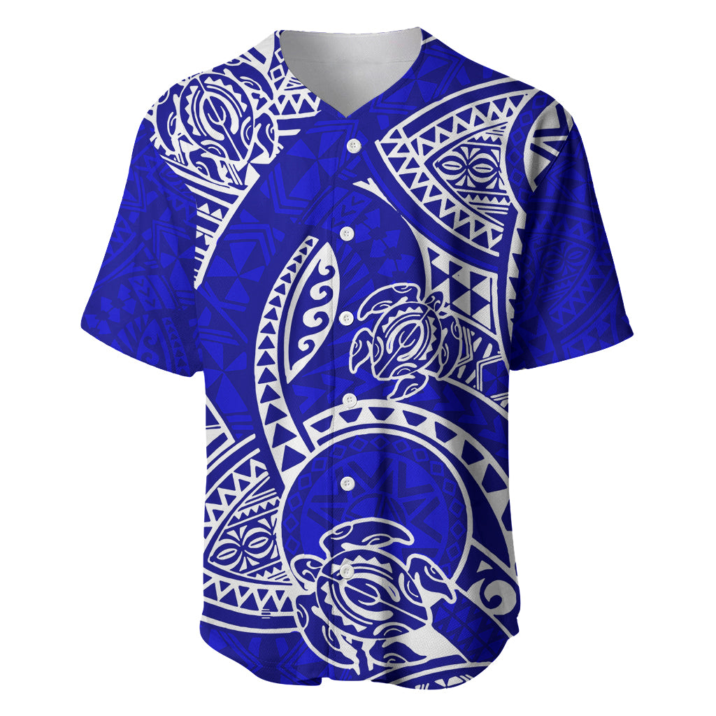 Polynesian Pride Hawaii Baseball Jersey Hawaiian Tribal Honu Blue Version LT14 Blue - Polynesian Pride