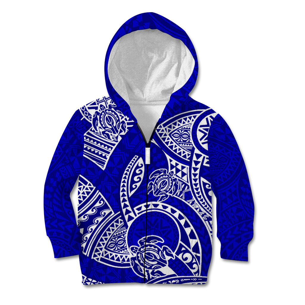 Polynesian Pride Hawaii Kid Hoodie Hawaiian Tribal Honu Blue Version LT14 Zip Hoodie Blue - Polynesian Pride