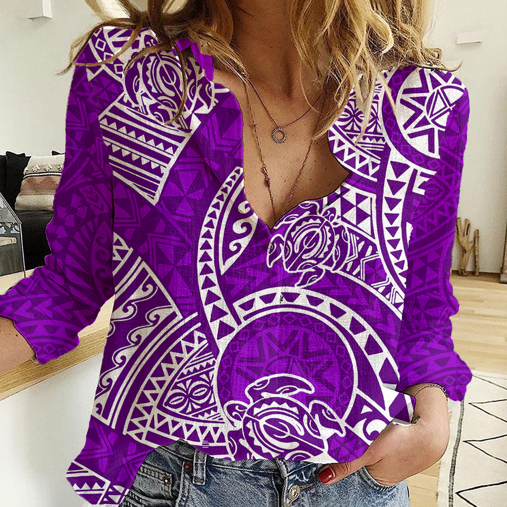 Polynesian Pride Hawaii Women Casual Shirt Hawaiian Tribal Honu Purple Version LT14 Female Purple - Polynesian Pride