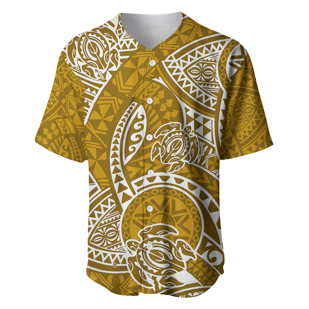 Polynesian Pride Hawaii Baseball Jersey Hawaiian Tribal Honu Gold Version LT14 Gold - Polynesian Pride