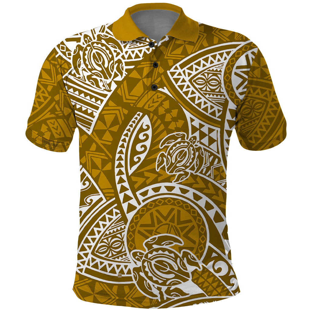 Polynesian Pride Hawaii Polo Shirt Hawaiian Tribal Honu Gold Version LT14 Gold - Polynesian Pride