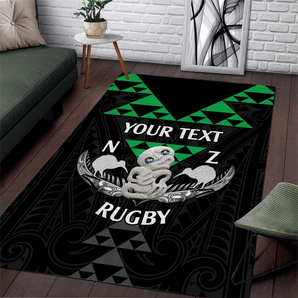 Personalised Aotearoa Rugby Area Rug New Zealand Maori Kete Matauranga Pattern