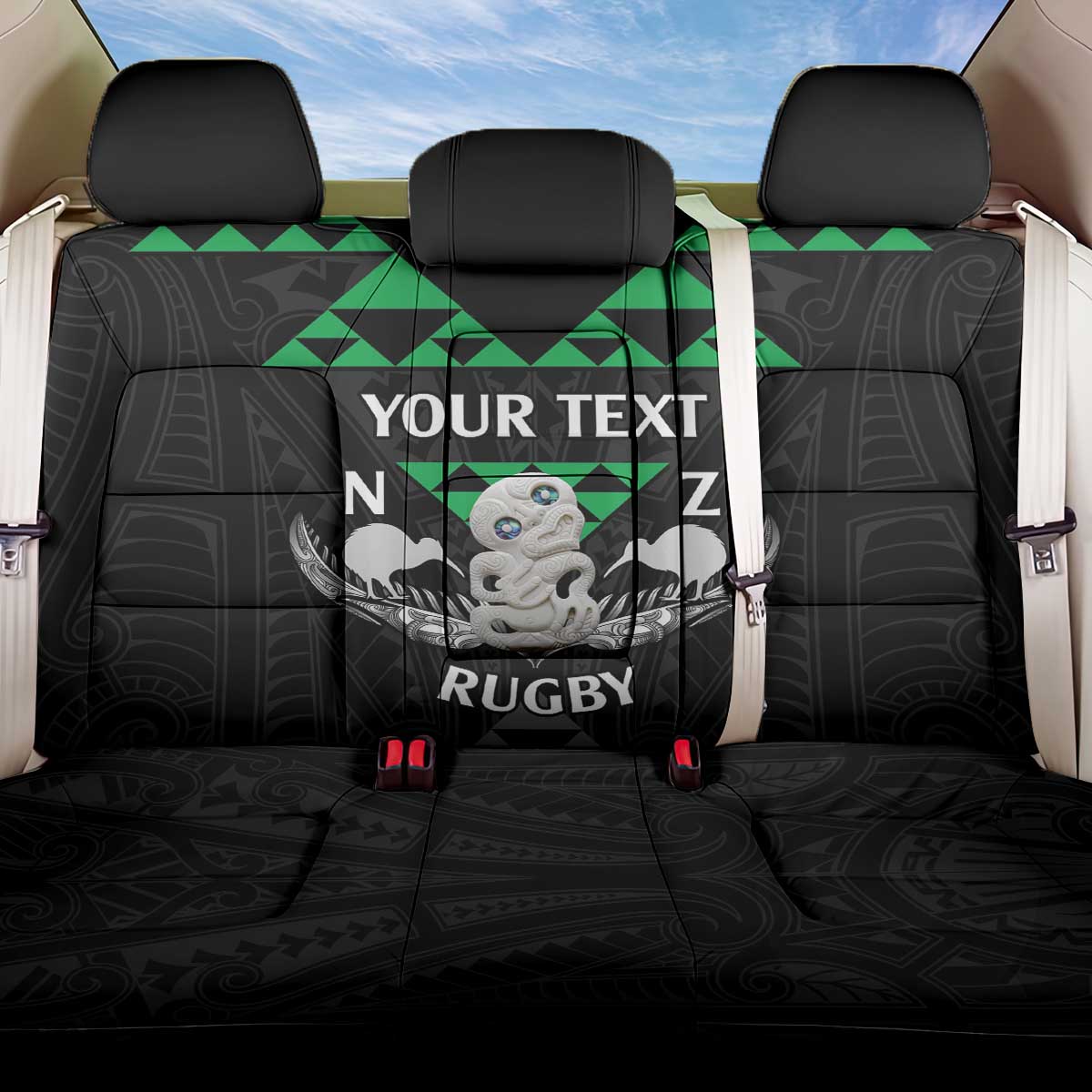 Personalised Aotearoa Rugby Back Car Seat Cover New Zealand Maori Kete Matauranga Pattern