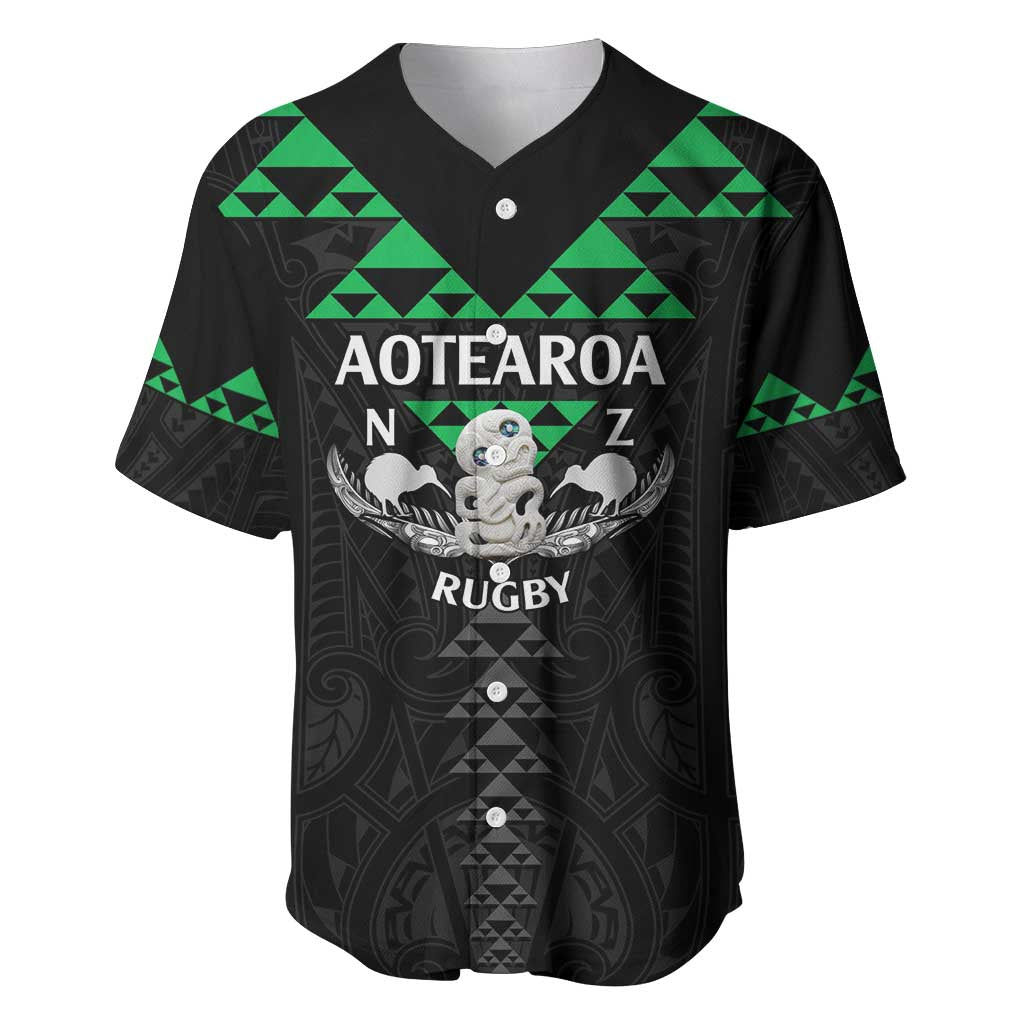 Personalised Aotearoa Rugby Baseball Jersey New Zealand Maori Kete Matauranga Pattern