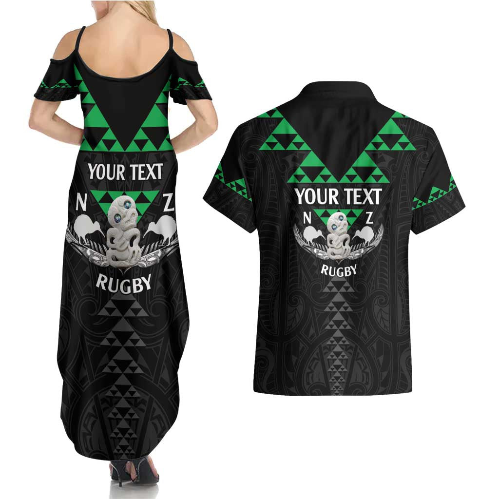 Personalised Aotearoa Rugby Couples Matching Summer Maxi Dress and Hawaiian Shirt New Zealand Maori Kete Matauranga Pattern